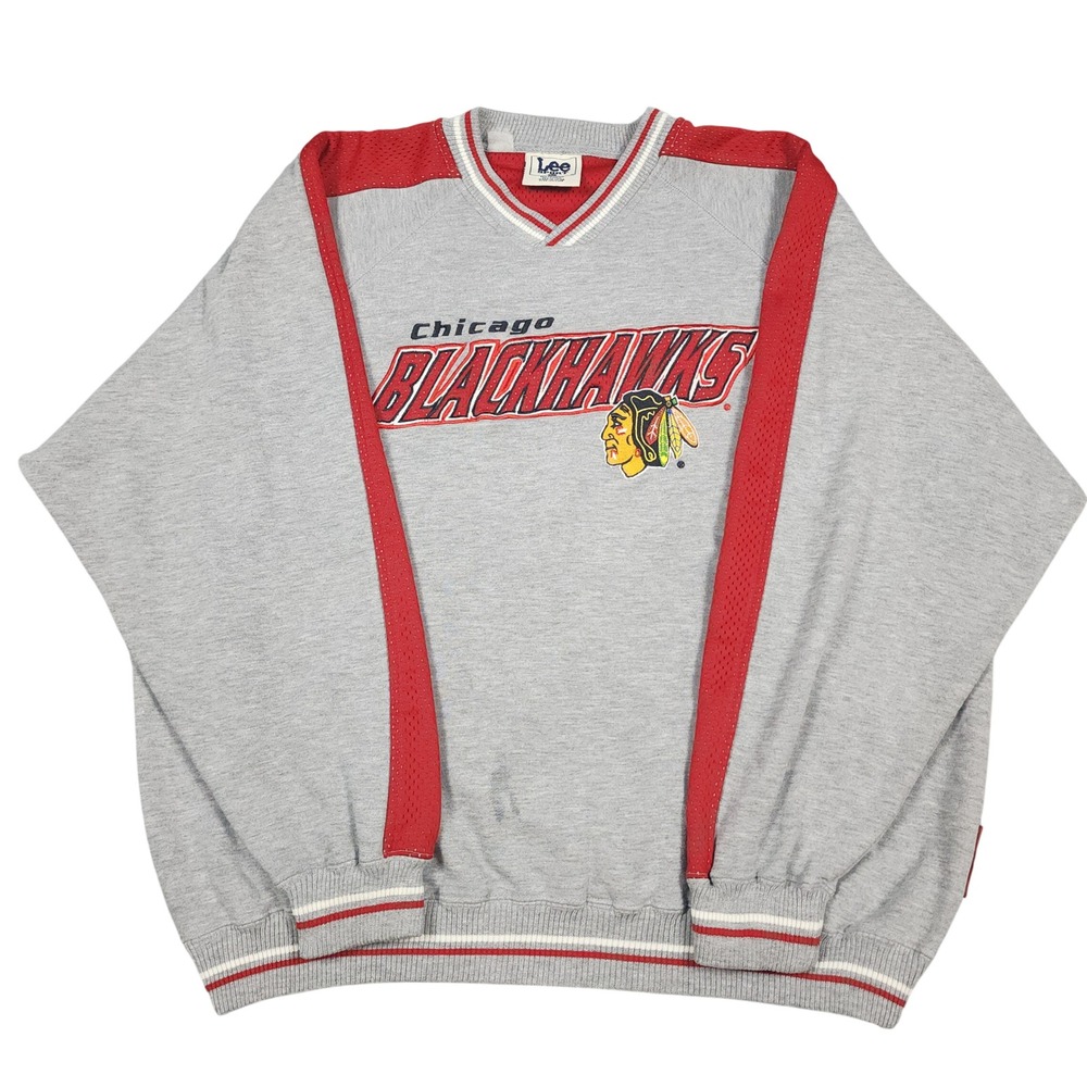 Vintage Chicago Blackhawks Sweatshirt Mens Gray Lee Sport NHL Embroidered - Picture 1 of 16